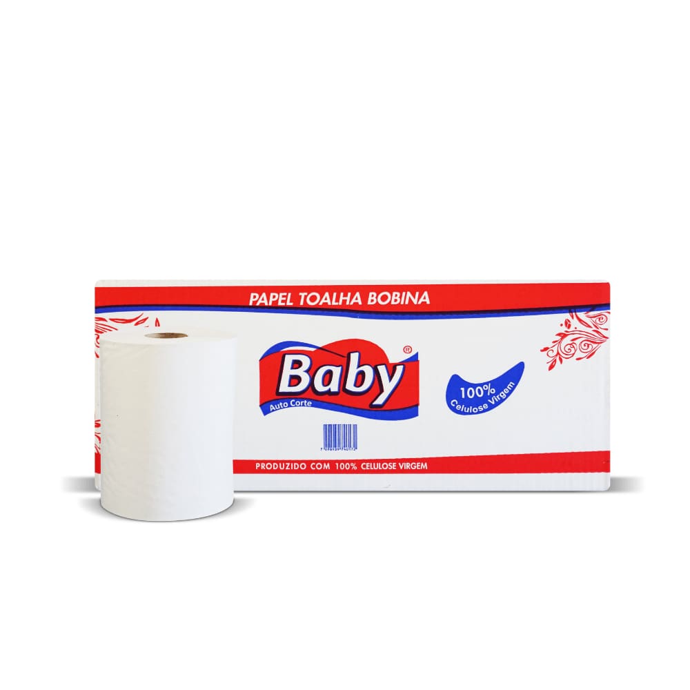 Papel Toalha bobina 100% celulose Baby 6 rolos de 200m 28g