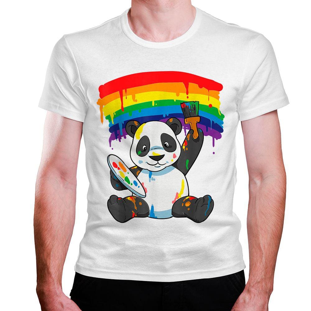 Camiseta Masculina Panda Fofo Lgbt Arco Iris