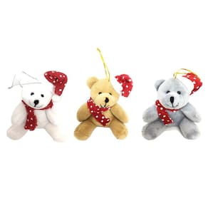 Jogo Mini Urso Pelúcia Natal com Gorrinho e Cachecol 15cm 3 Peças - Master Christmas