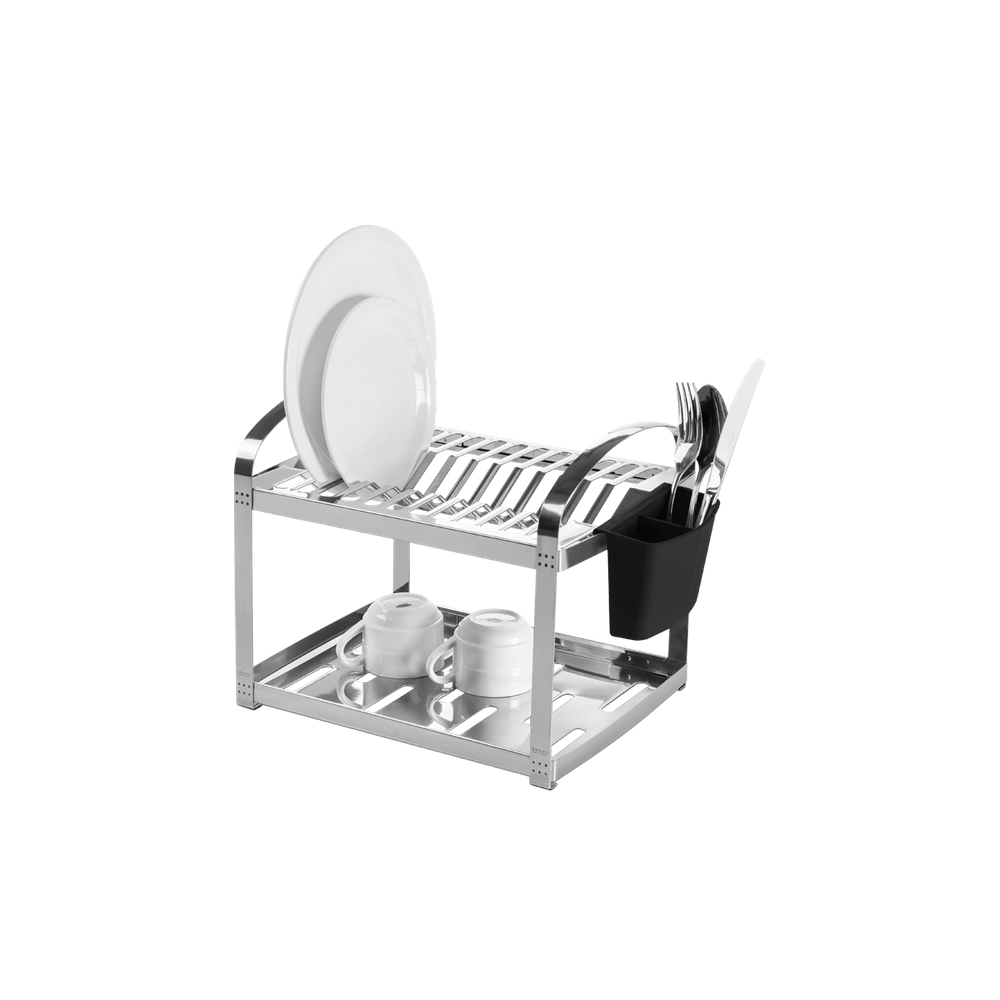 Escorredor de Louça em Aço Inox 12 Pratos, Dois Andares com Porta Talheres Preto Brinox Suprema
