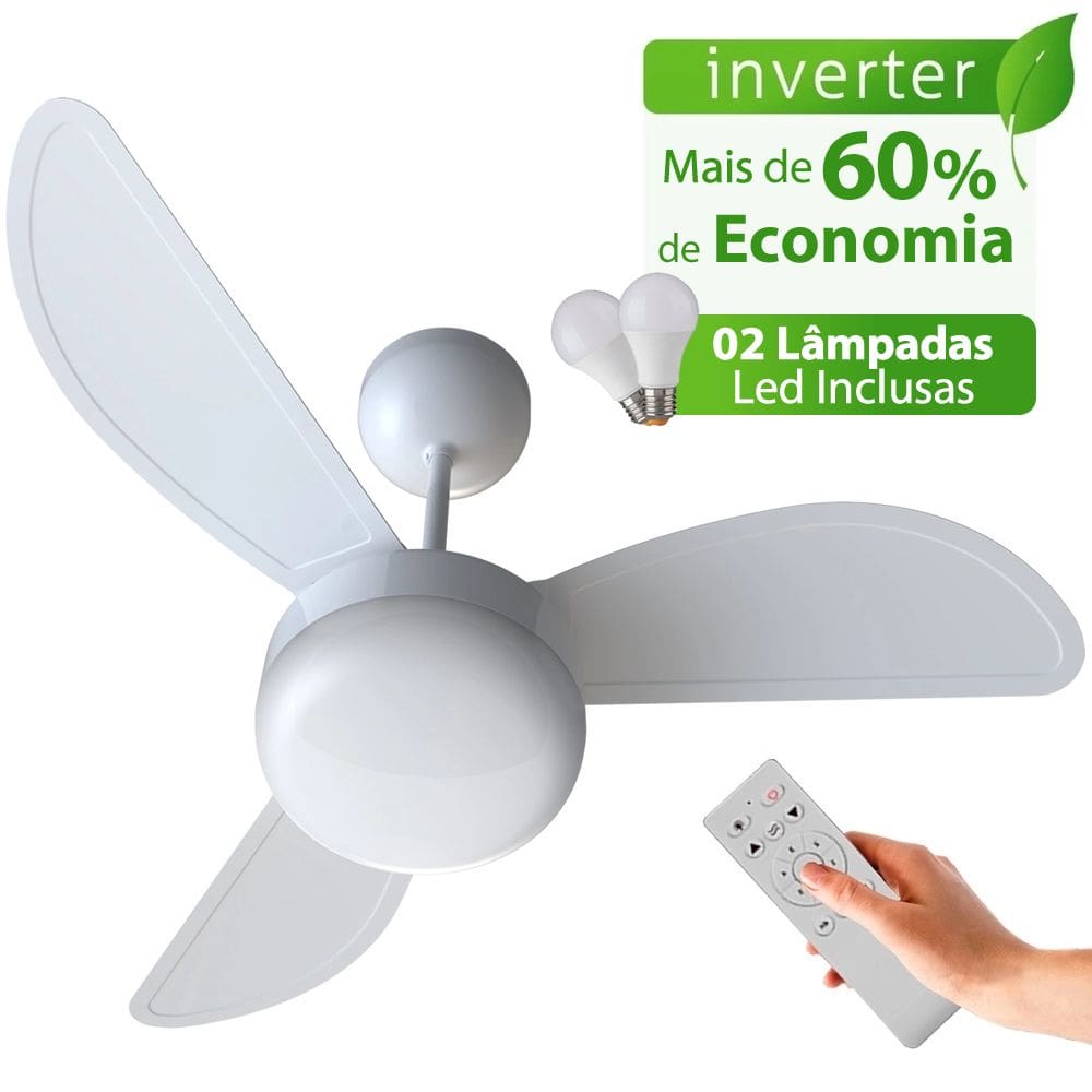 Ventilador de Teto Ventisol Fênix Branco Inverter Controle Remoto, 02 Lâmpadas Led Inclusas - Bivolt