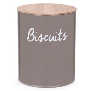 Pote Biscuits Porta Condimentos Lata de Biscoito com Tampa de Bambu Haus Concept Canister Warm Gray