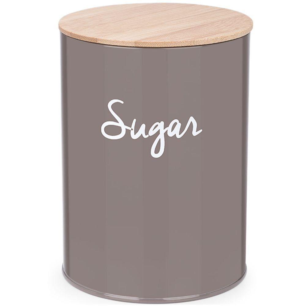 Lata Porta Condimentos Sugar Pote Para Açúcar Aço e Bambu Haus Concept Warm Gray