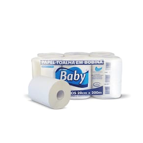 Papel Toalha bobina 100% celulose Baby 6 rolos de 200m