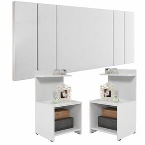 Conjunto Quarto Cabeceira Queen 1,60 Luana com 2 Mesas de Cabeceira Fantasy - Branco