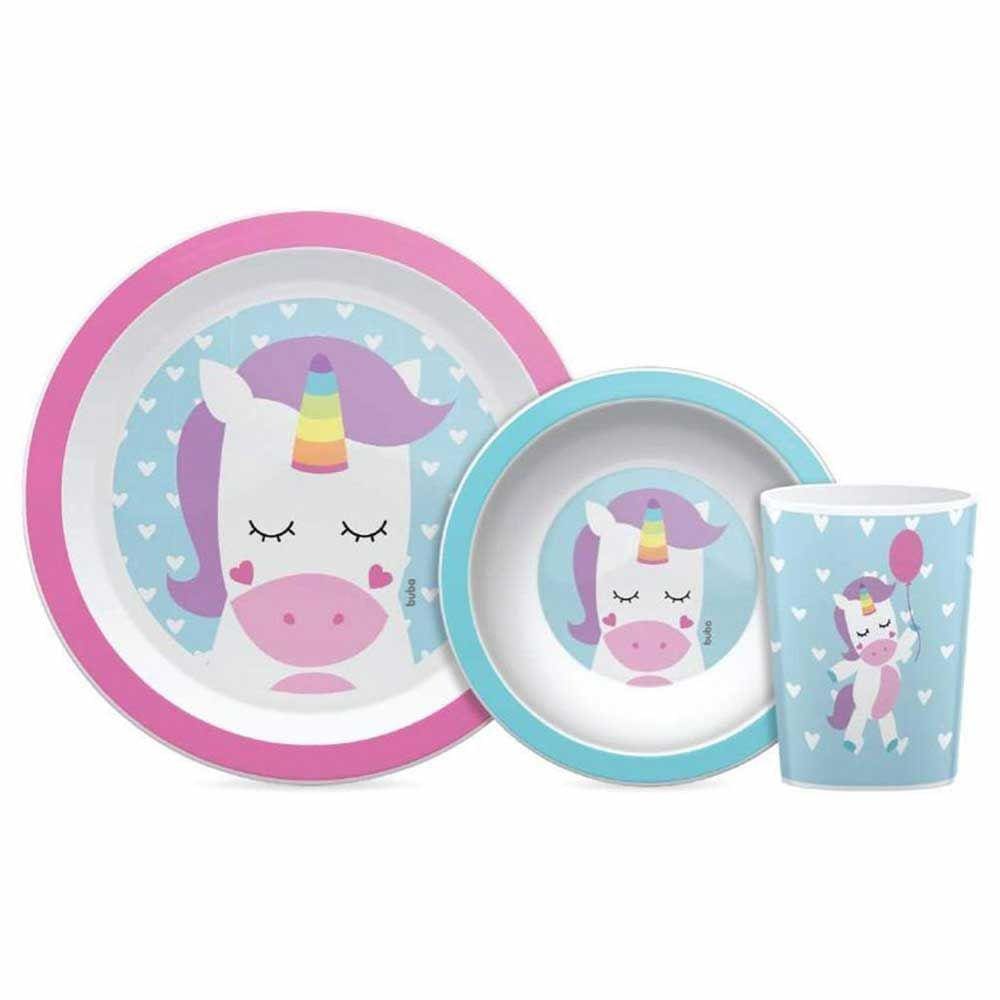 Kit Refeição Infantil - Prato - Bowl - Copinho - Animal Fun - Unicórnio - Buba