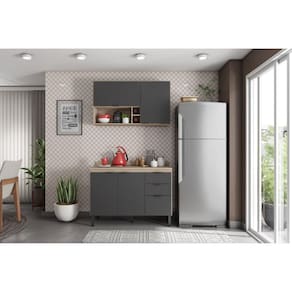 Cozinha Compacta Firenze 02 Peças 05 Portas 02 Gavetas Demóbile Avena Touch/Grafito