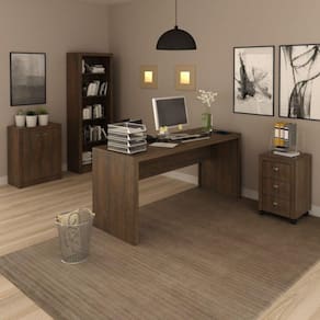 Conjunto Home Office 4 Peças com 1 Mesa 1 Balcão 1 Estante 1 Gaveteiro Espresso Móveis Rústico