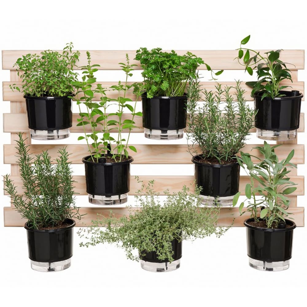 Kit Horta Vertical Raiz Vasos Treliça 60x100 + 8 Vasos Autoirrigáveis + Suporte + Substrato