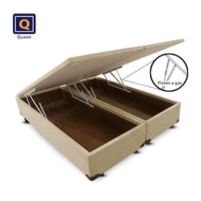 Cama Box Baú Bi Partida Queen Size Bege Suede 158x198x43