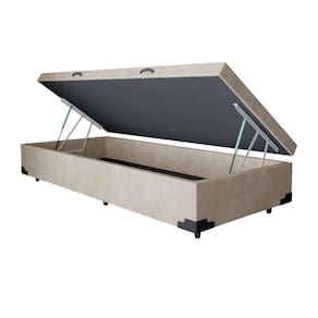 Cama Box Baú Solteiro Bege Pistão A Gás 37x88x188