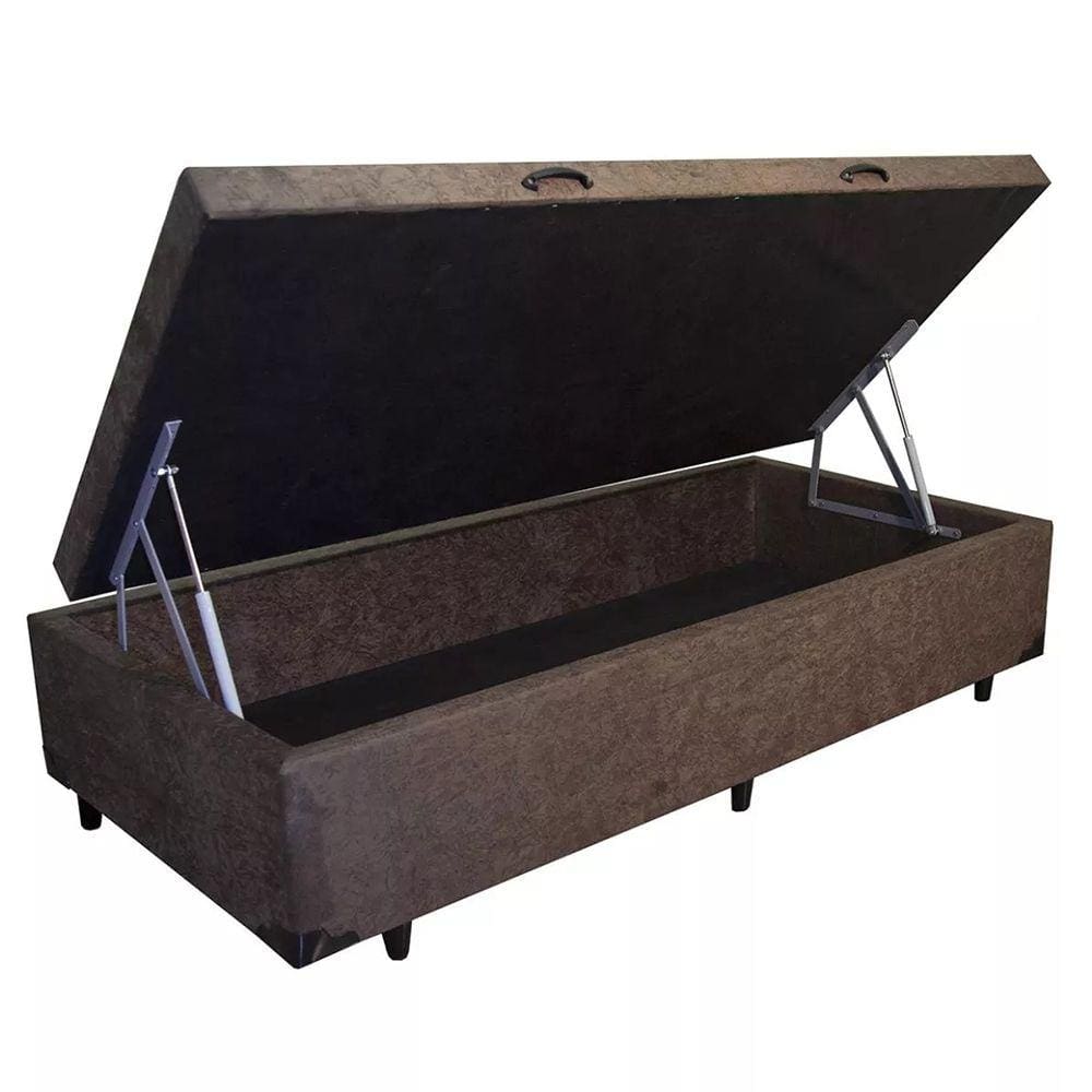 Cama Box Baú Solteiro Suede Marrom - Pistão a Gás 37x88x188
