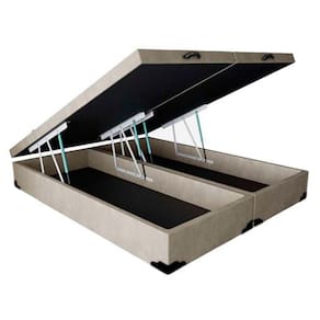 Cama Box QUEENSIZE com Bau Pistão a gás bege suede Bipartido