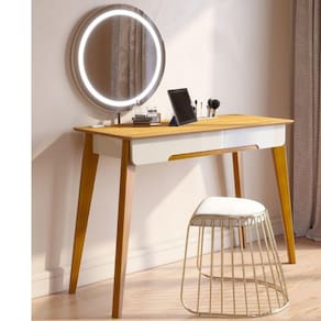 Penteadeira 1 Gaveta 116cm Espelho com Led Contemporânea Jazz Imcal Off White/Marrom