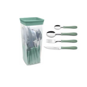 Jogo de Talheres com Pote Simonaggio Trend - 25 Peças – Verde Oliva