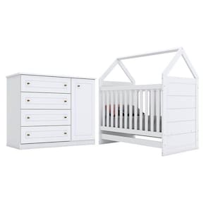 Berço Montessoriano Americano e Cômoda Infantil Mississipi Branco HP - Henn