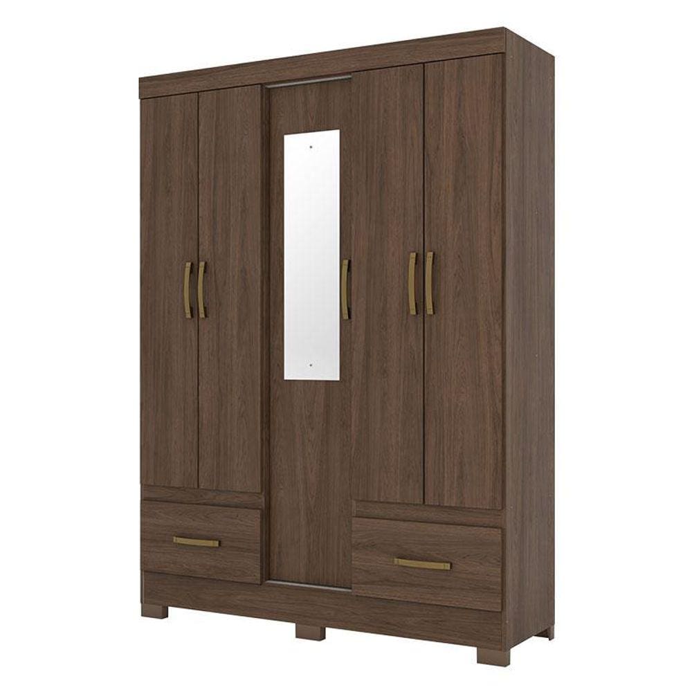 Guarda Roupa Solteiro B60 Castanho com Espelho - Briz Móveis