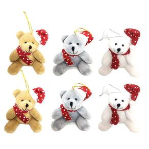 Kit Ursinho Pelúcia Natal Pendente com Gorrinho 15cm 6 Unidades - Master Christmas