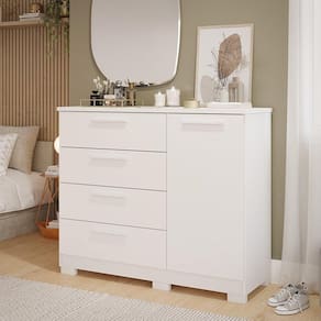 Cômoda 1 Porta 4 Gavetas MDF Sophia Espresso Móveis Branco