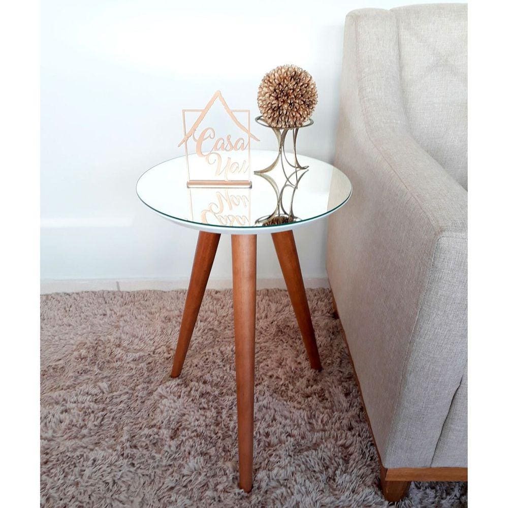 Mesa Lateral Tampo Espelhado 60x40cm Pés Palito Casa Uai Branco
