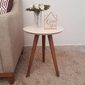 Mesa Lateral Tampo em Laca 50x40cm Pés Palito Casa Uai Off White