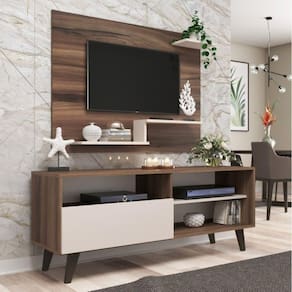 Rack Detroit com Painel Denver para TV até 42 Polegadas Retrô Espresso Móveis Nogueira/Carvalho/Off White