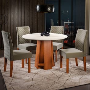 Conjunto Sala de Jantar 1 Mesa Redonda com 4 Cadeiras Beatriz Espresso Móveis Cherry/Off White Espresso Móveis