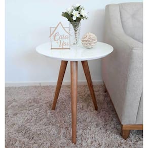 Mesa Lateral Tampo com Vidro 60x50cm Pés Palito Casa Uai Off White