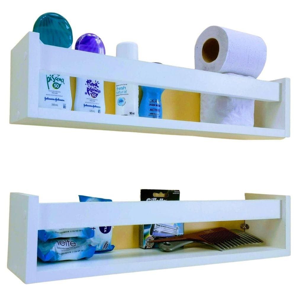 Nicho Organizador De Banheiro Cosmético Shampu Porta Toalha Cabideiro Mdf 40cm