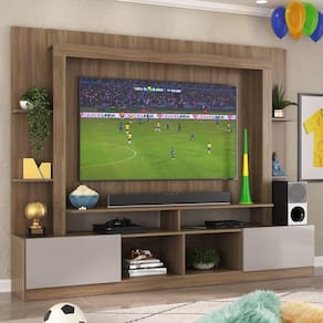 Rack Estante com Painel TV 65" e 2 portas Catar Multimóveis BR3395 Madeirado/Lacca Fumê