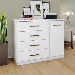Cômoda Gaveteiro 1 Porta 4 Gavetas Organizador Porta TV Aparador Rústico Multiuso Quarto Branco