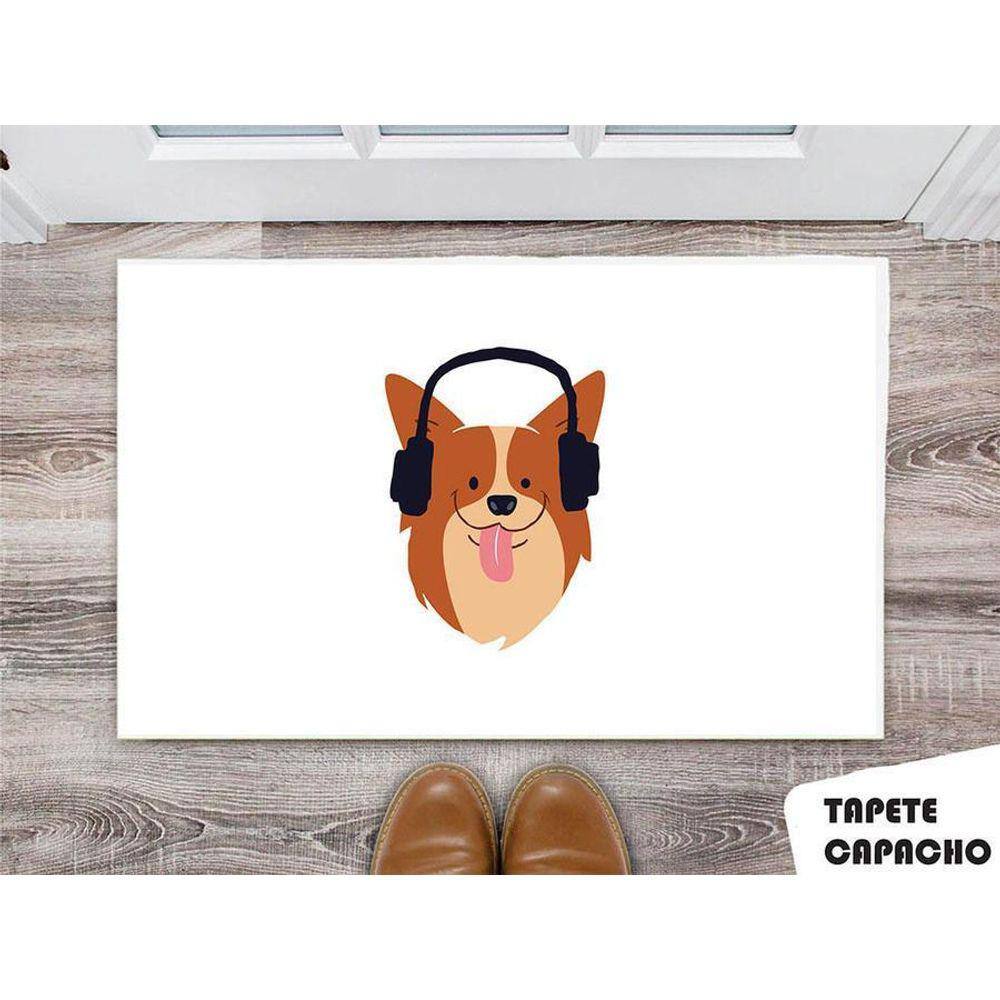 Tapete Capacho Personalizado Cachorro Ouvindo Musica