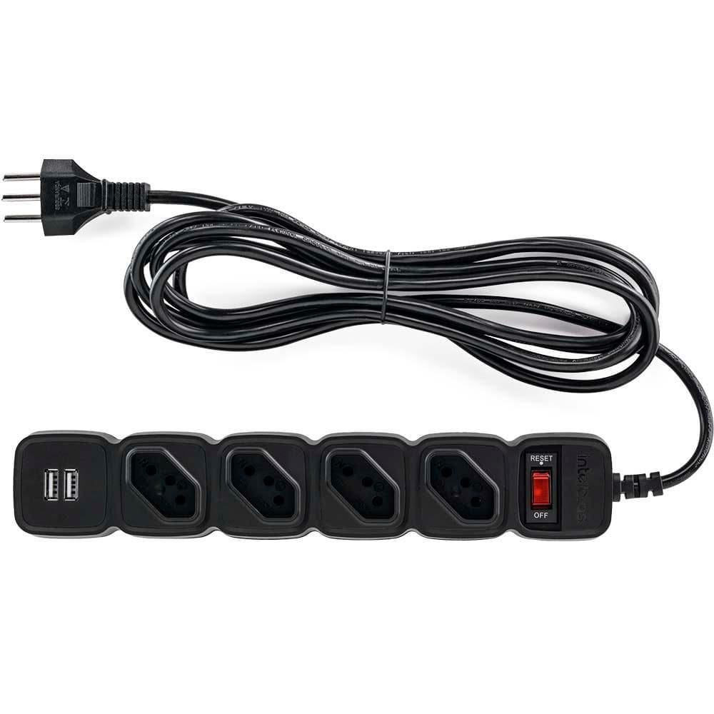 Filtro De Linha Intelbras Epe 204 4824205 4t E 2 Usb Cabo 1m Preto