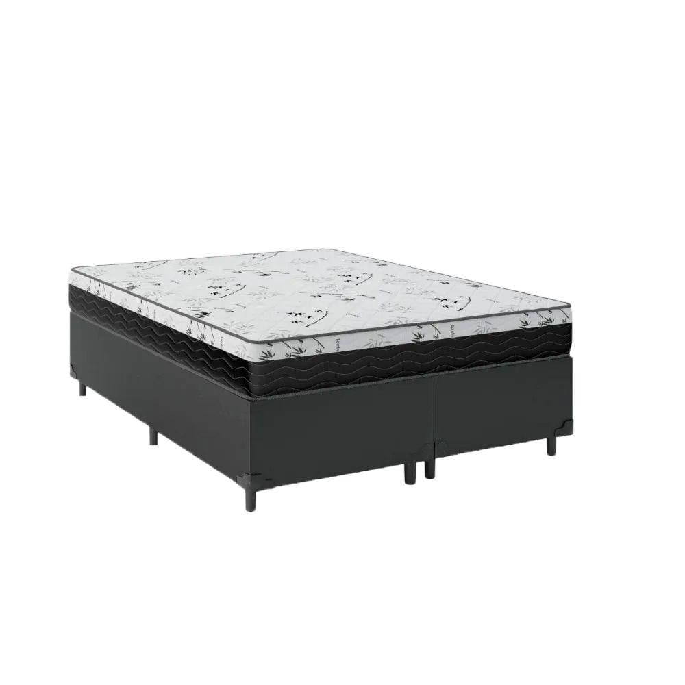 Cama Box Queen 158 Sintético Preto com Colchão Espuma D33 One Face - Bello Box - 58X158X198