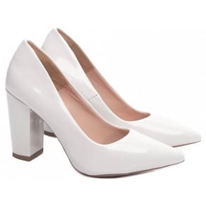 Sapato Scarpin Salto Alto Grosso Bico Fino Branco Torricella