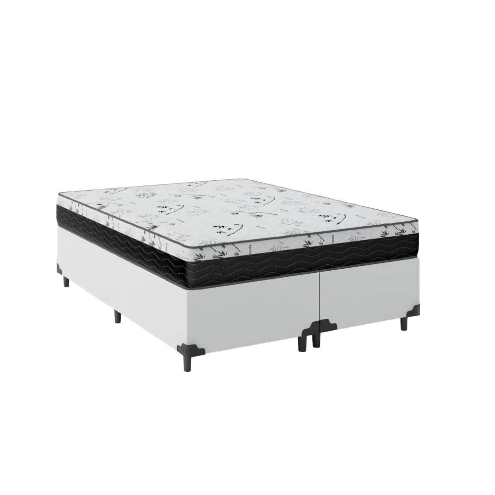Cama Box King 193 Sintético Branco com Colchão Espuma D33 One Face - Bello Box - 58X193X203