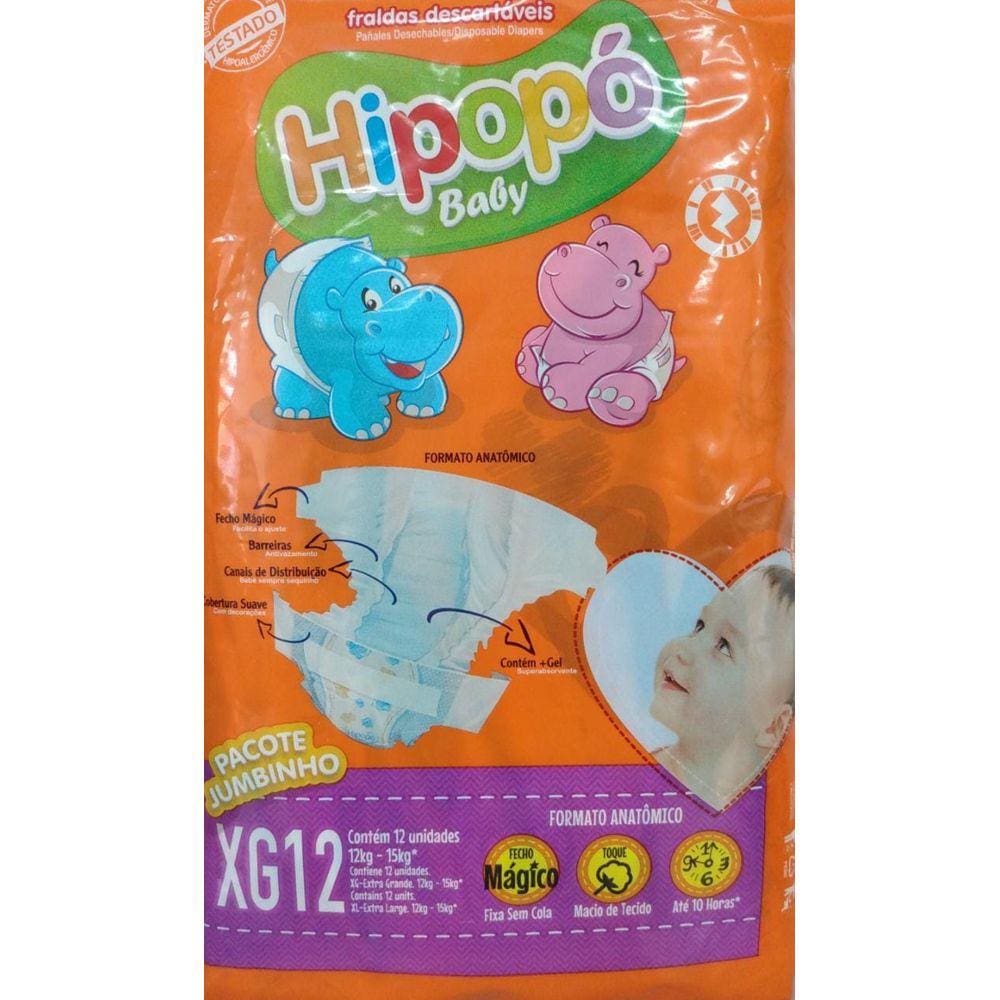 Fralda Infantil Hipopo Baby Jumbinho Xg C/12