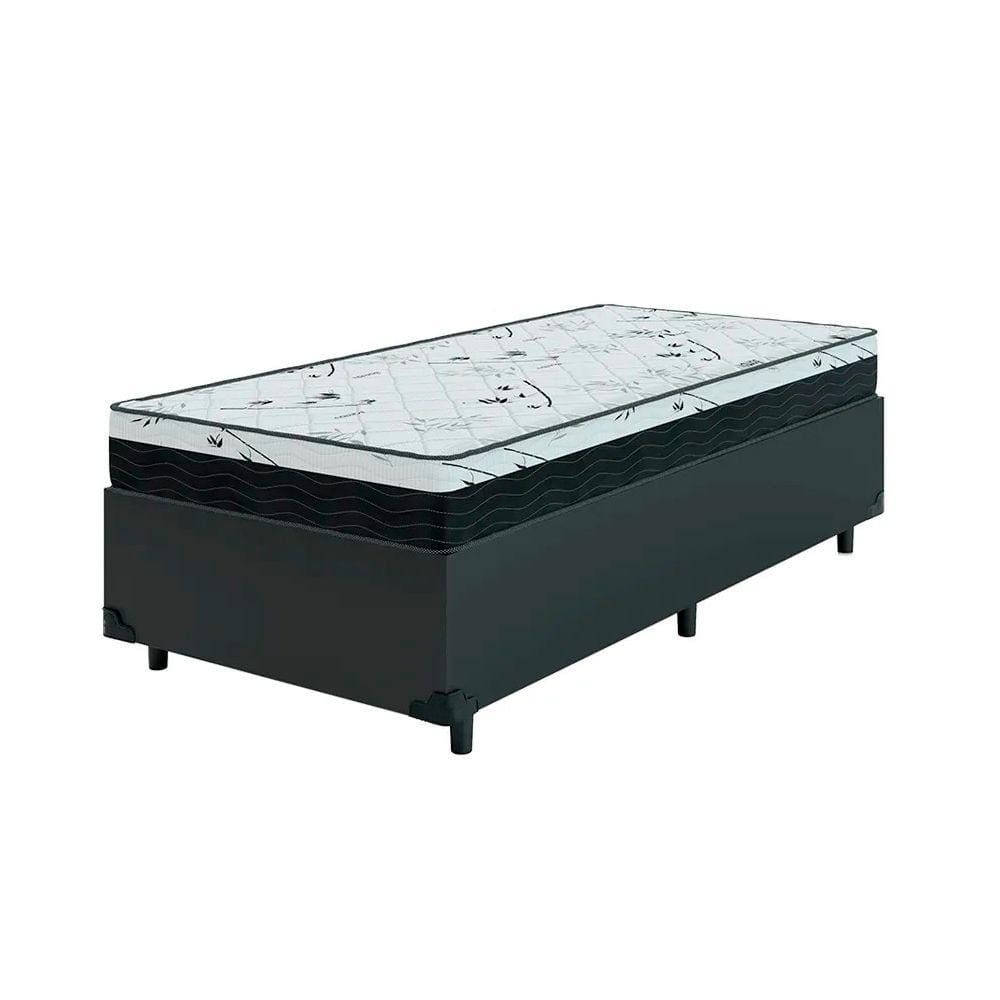 Cama Box Solteiro 88 Sintético Preto com Colchão Espuma D33 One Face - Bello Box - 58X88X188