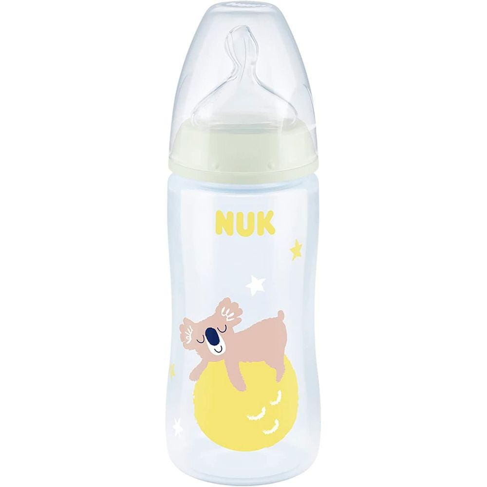 Mamadeira Bebê Silicone 300mL +6M Antivazamento Brilha Escuro First Choice Night Nuk