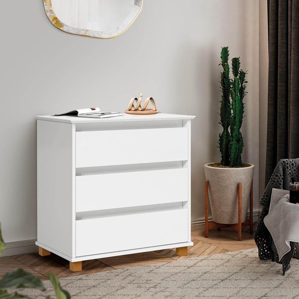 Cômoda Pequena 3 Gavetas Branco E.J Móveis