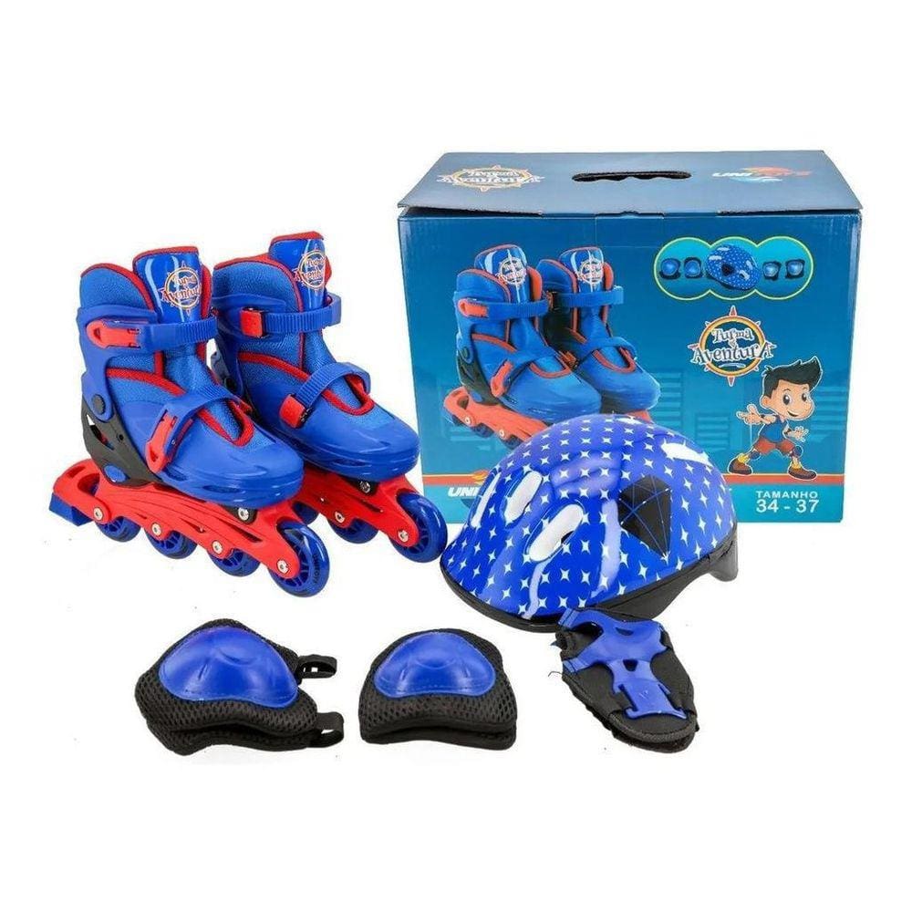 Kit Patins In Line Da Turma Aventura Azul 34/37 1502 Unitoys