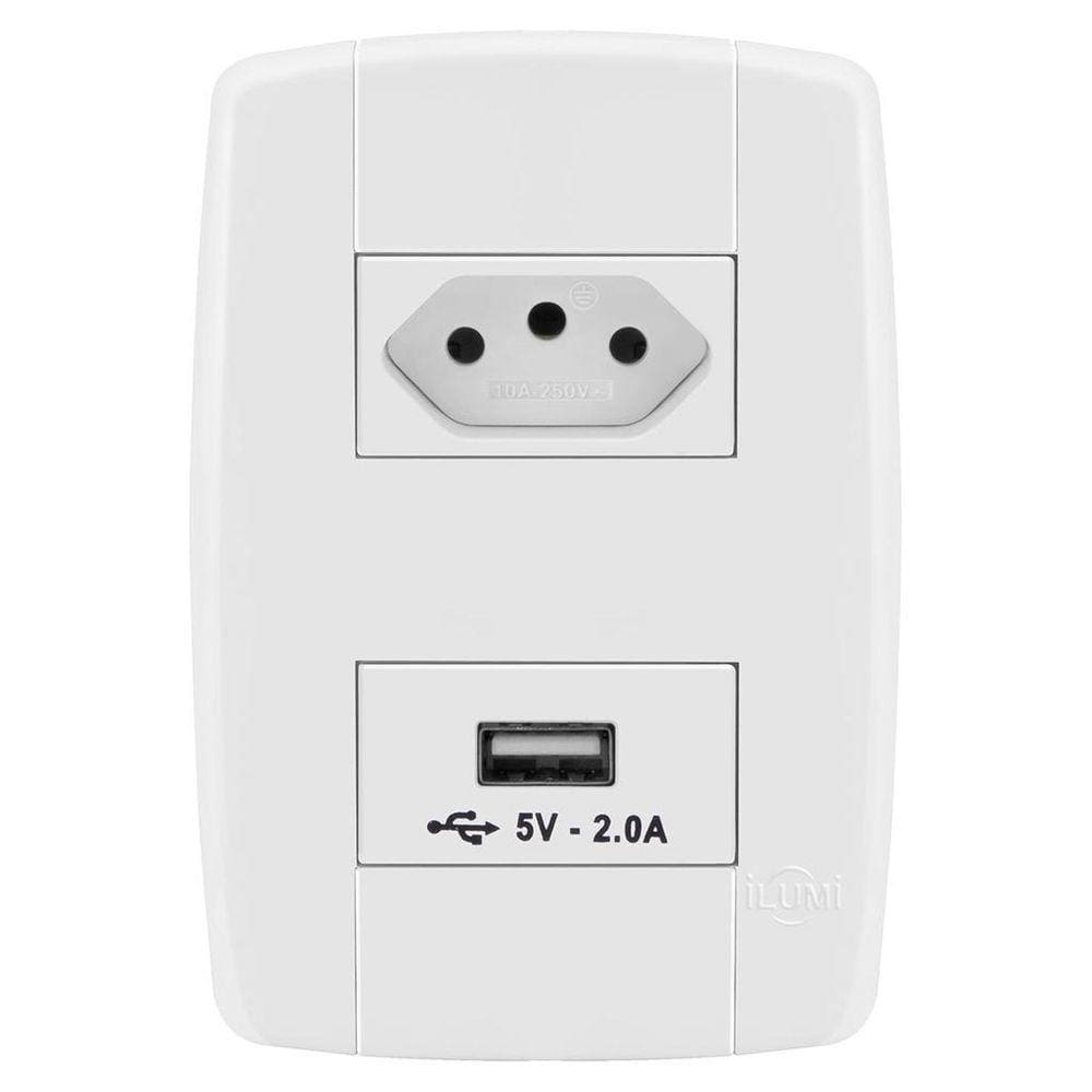 Conjunto 1 Tomada 10A + 1 Usb - Ilumi Lev - 87028