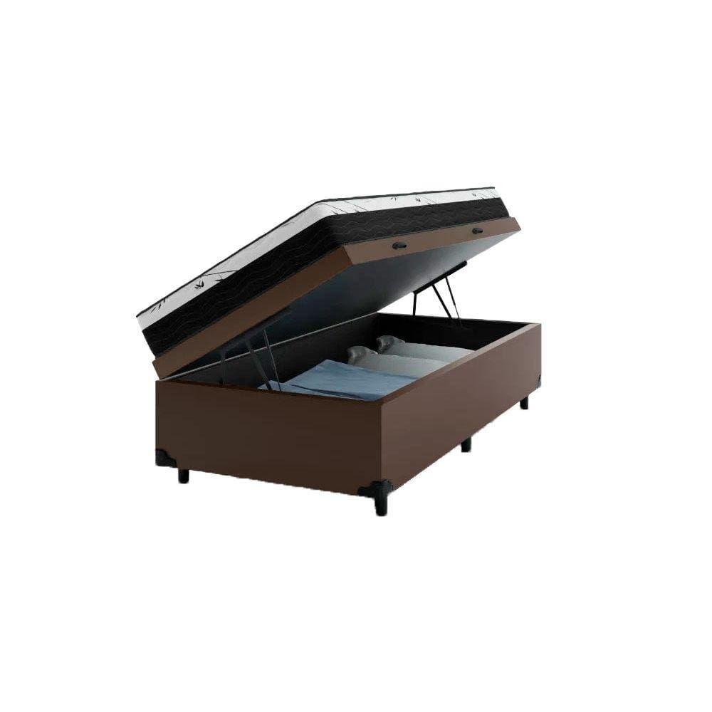 Cama Box Baú Solteiro 88 Tecido Sintético Marrom com Colchão Espuma D33 One Face Preto - Bello Box