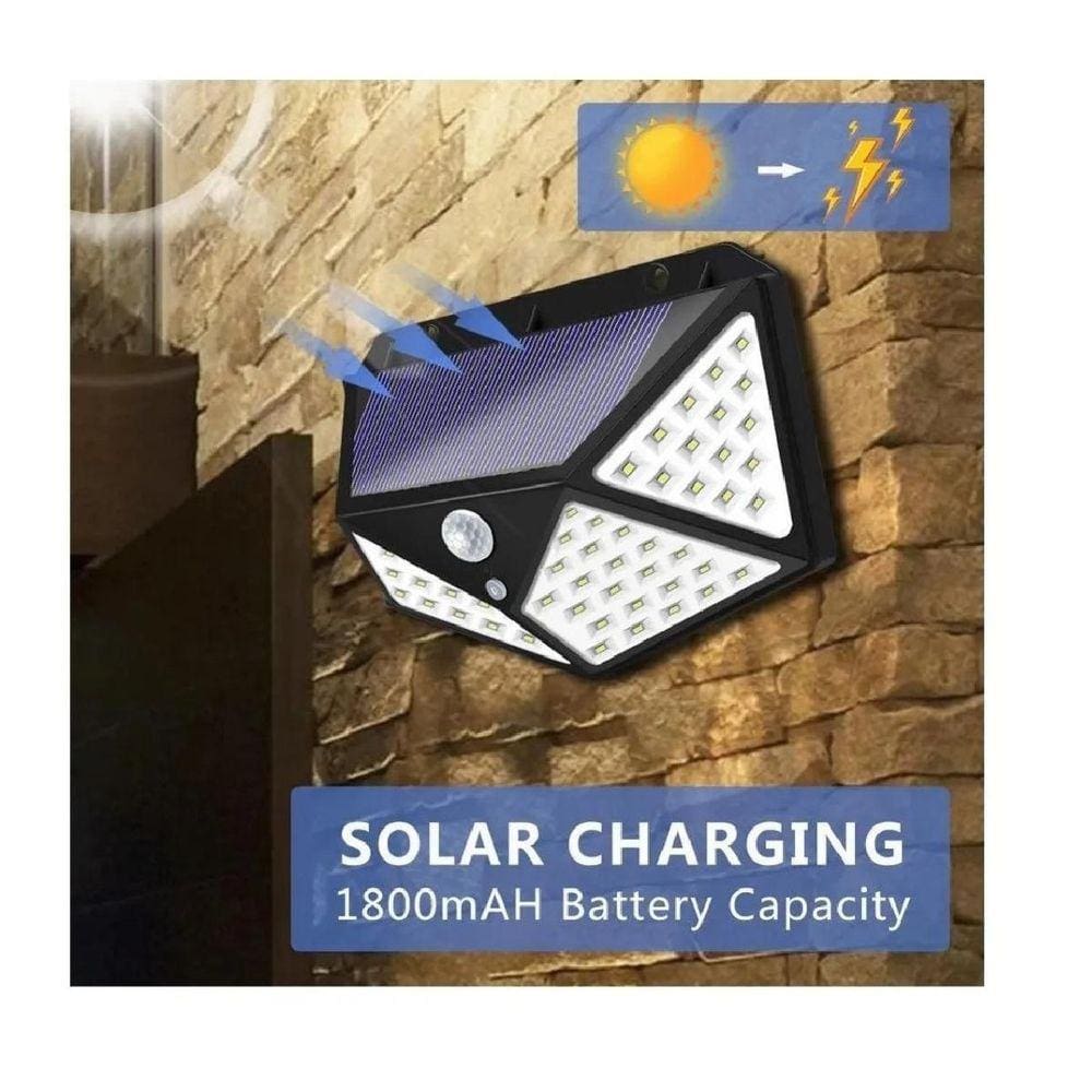 Luminária Solar 100 Leds Bateria Luz Jardim Prova D`Água