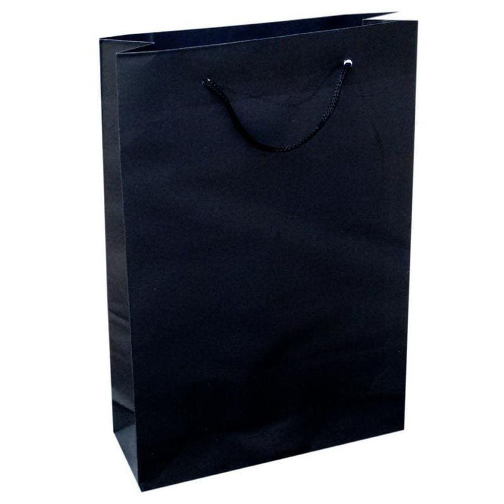 Kit 100 Sacolas De Papel Preta 25X17X6Cm Bolsa Festa