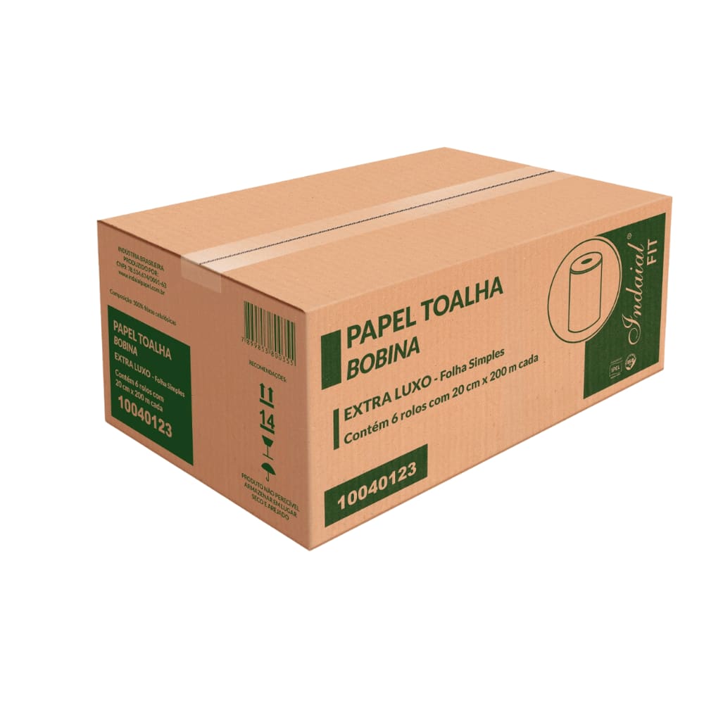 Papel Toalha bobina 100% celulose Indaial Fit 6 rolos de 200m
