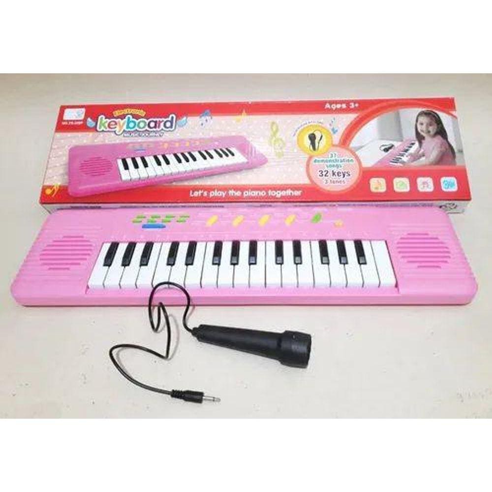 Teclado Infantil Rosa Musical Com Karaoke e Microfone Para Crianças