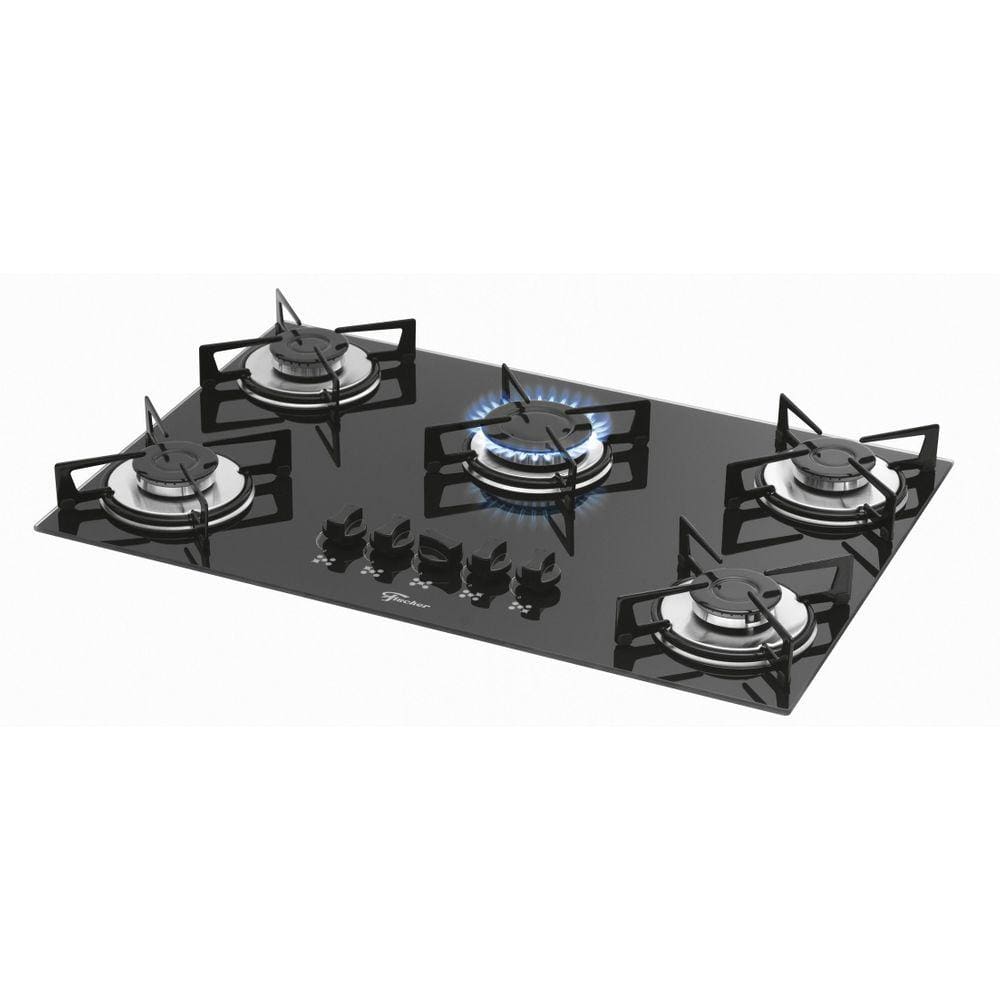 Cooktop Gás Mesa Vidro Fischer 5 Bocas Preto