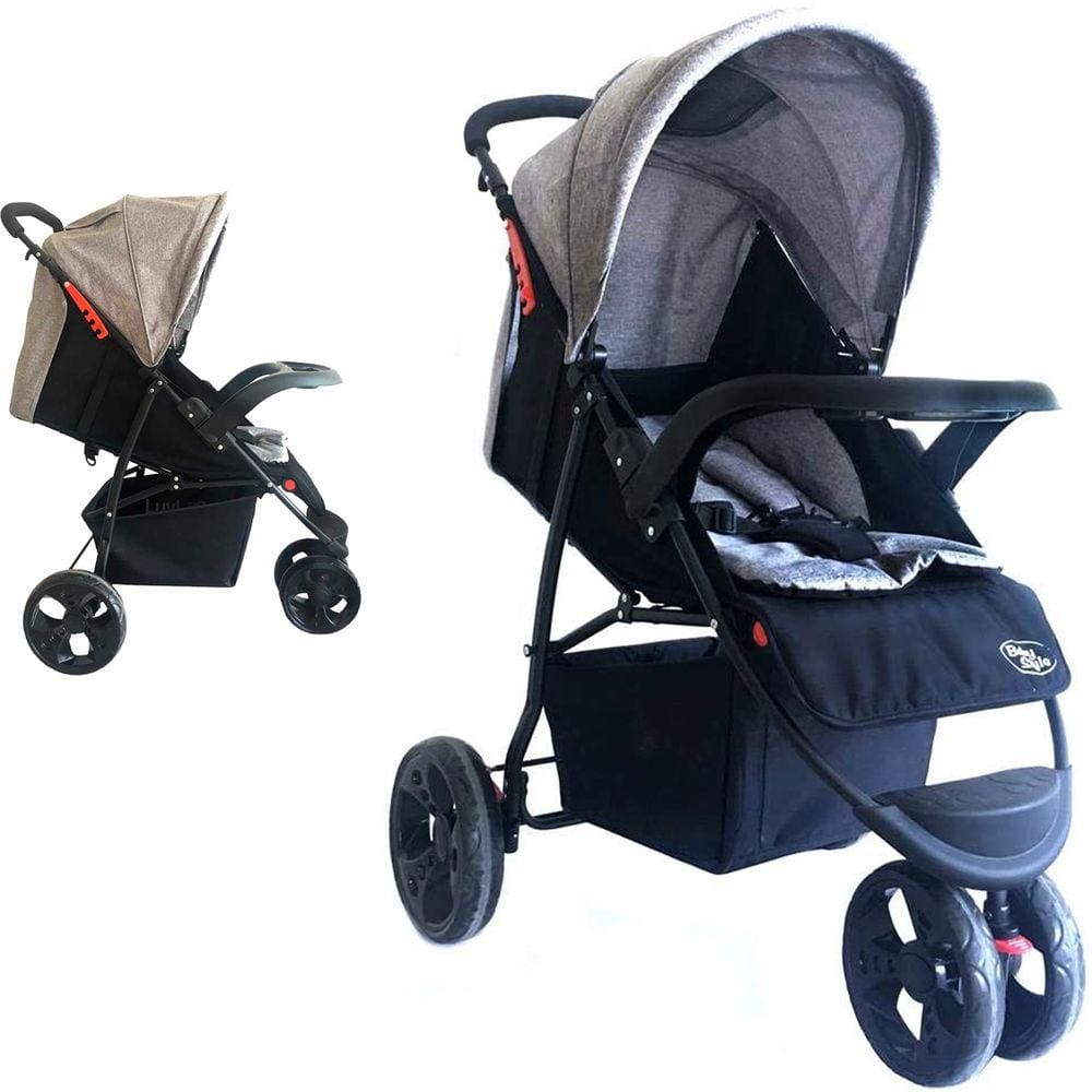 Carrinho de Bebê Passeio Urban 3 Rodas Grandes Triciclo - Baby Style Cinza