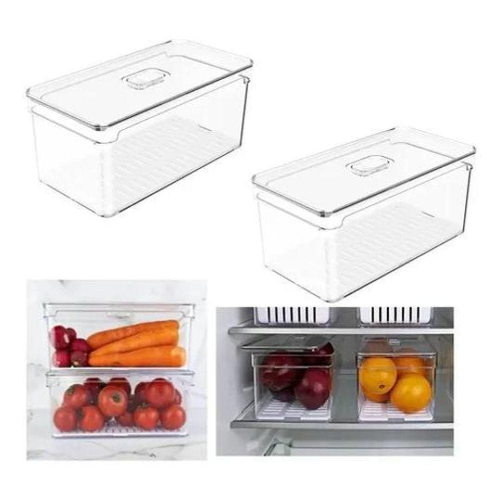 2 Organizadores De Geladeira 5L Porta Frutas Clear Fresh Ou